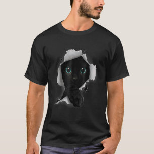 Zwarte Kat Gescheurde Stof Kitty Schattigste Katt T-shirt