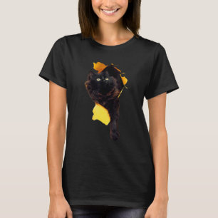 Zwarte Kat Gescheurde Stof Zwarte Kat Gele Ogen T-shirt