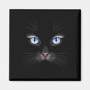 Zwarte Kat Gezicht Blauwe Ogen Glanzende Wimpers G Magneet