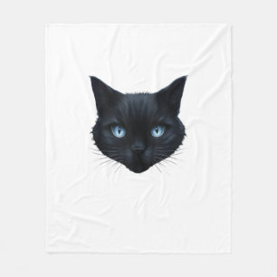 Zwarte Kat Gezicht Blauwe Ogen Grafische Tee Kat M Fleece Deken