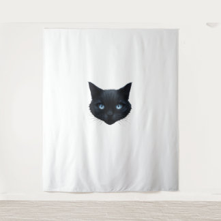 Zwarte Kat Gezicht Blauwe Ogen Graphic T-shirt Kat Wandkleed