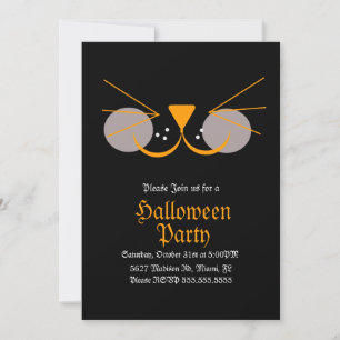 Zwarte Kat Gezicht Halloween Verjaardagsfeestje Kaart
