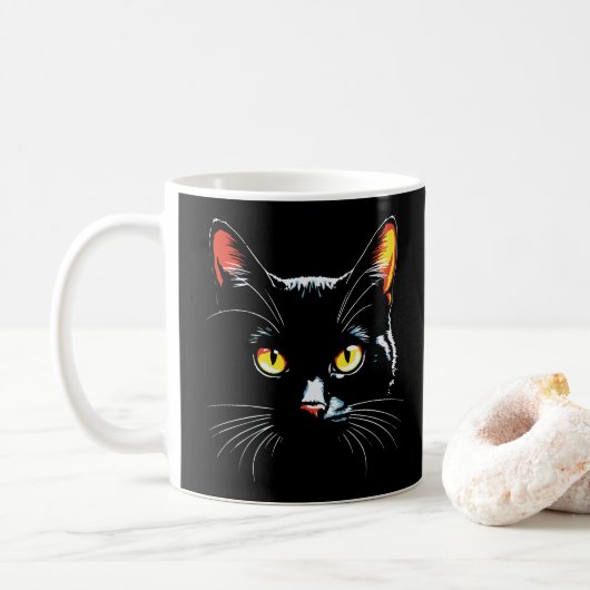 Zwarte kat Gezicht Koffiemok (Met donut)