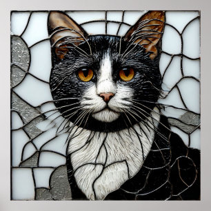Zwarte kat glas in lood poster