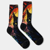 Zwarte Kat Glas in Lood Rood Griezelig Sokken (Rechts)
