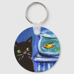 Zwarte kat-goudvis sleutelhanger