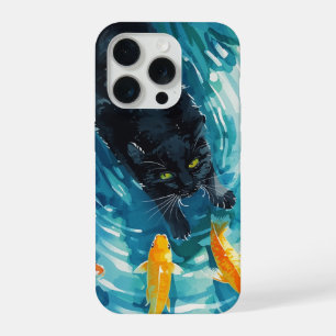 Zwarte Kat & Goudvissen iPhone 15 Pro Hoesje