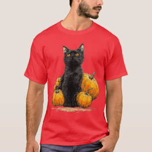 Zwarte Kat Grappige Halloween Pompoen Kat Liefhebb T-shirt