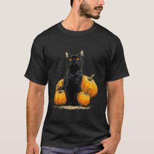 Zwarte Kat Grappige Halloween Pompoen Kat Liefhebb T-shirt