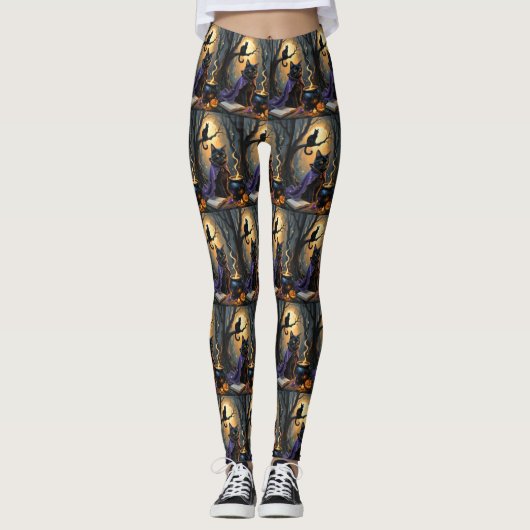 Zwarte kat grillig Halloween schilderij Leggings (Voorkant)
