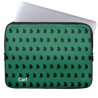 Zwarte kat (groen) laptop sleeve