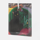 Zwarte kat groene draak glas ornament (Voorkant links)