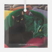 Zwarte kat groene draak glas ornament (Voorkant)