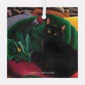 Zwarte kat groene draak glas ornament (Achterkant)