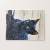 Zwarte Kat Groene Ogen Kunst Puzzel (Horizontaal)