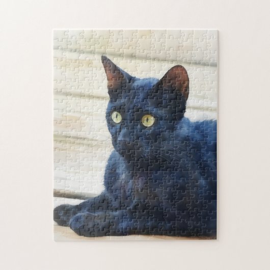 Zwarte Kat Groene Ogen Kunst Puzzel Legpuzzel (Verticaal)