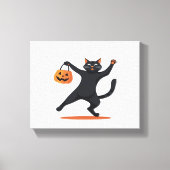 Zwarte kat groeven bij de Halloween bash, swingend Canvas Afdruk (Voorkant)