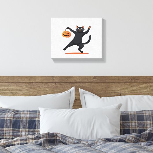 Zwarte kat groeven bij de Halloween bash, swingend Canvas Afdruk (Insitu (Slaapkamer))