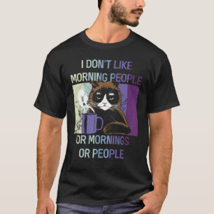 Zwarte Kat Haat Ochtendkoffie Mensen Zeggen Introv T-shirt