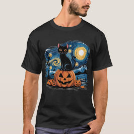 Zwarte kat Halloween Cat Lovers Sterrennacht Cat T-shirt
