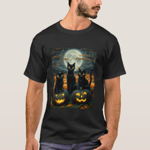 Zwarte kat Halloween Cat Lovers Sterrennacht Moon T-shirt