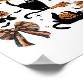 Zwarte kat Halloween Coquette Bow Halloween Pompoe Poster (Hoek)
