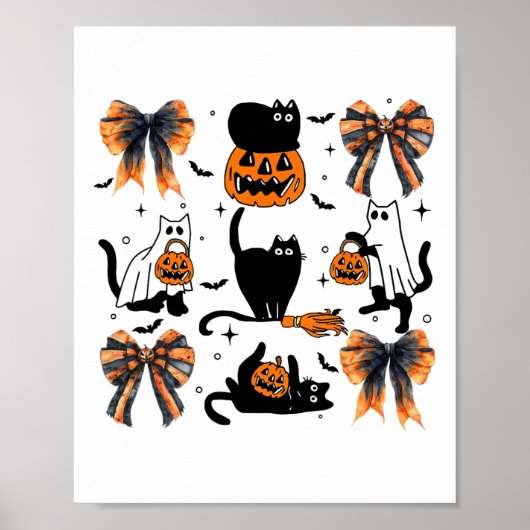 Zwarte kat Halloween Coquette Bow Halloween Pompoe Poster (Voorkant)