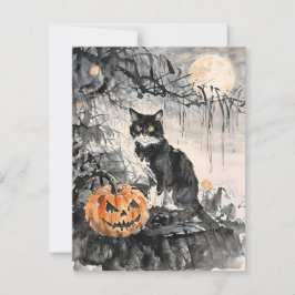 Zwarte Kat Halloween E Feestdagenkaart