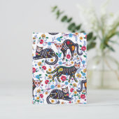  zwarte kat Halloween Gothic Floral Briefkaart (Staand voorkant)