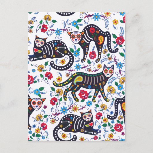  zwarte kat Halloween Gothic Floral Briefkaart (Voorkant)