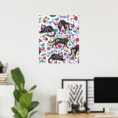  zwarte kat Halloween Gothic Floral Poster (Thuiskantoor)