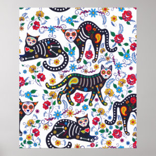  zwarte kat Halloween Gothic Floral Poster
