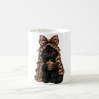 Zwarte Kat Halloween Griezeld Kattig in Luipaard C Koffiemok