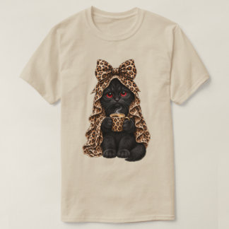 Zwarte Kat Halloween Griezeld Kattig in Luipaard C T-shirt