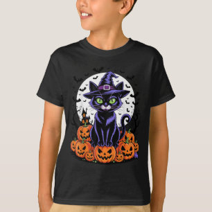 Zwarte Kat Halloween Griezelige Pompoenen Vliegend T-shirt