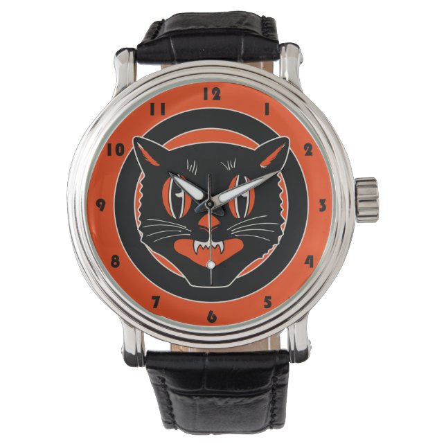  zwarte kat Halloween Horloge (Voorkant)