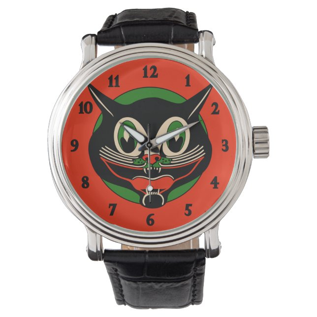  zwarte kat Halloween Horloge (Voorkant)