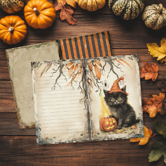Zwarte Kat Halloween Junk Journal Page