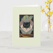 zwarte kat Halloween Kaart (Gele Bloem)