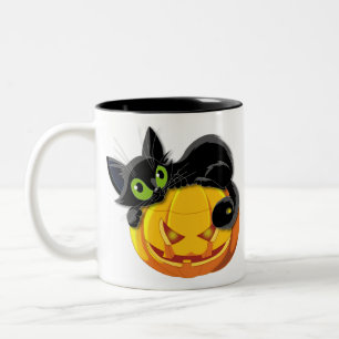 Zwarte kat Halloween Kitten Clip Tweekleurige Koffiemok