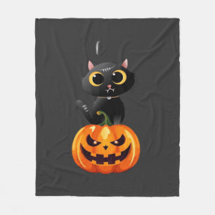 Zwarte Kat Halloween Ontwerp � Griezelige Pompoen Fleece Deken