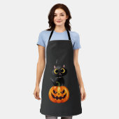 Zwarte Kat Halloween-ontwerp � Griezelige Pompoenk Schort (Gedragen)