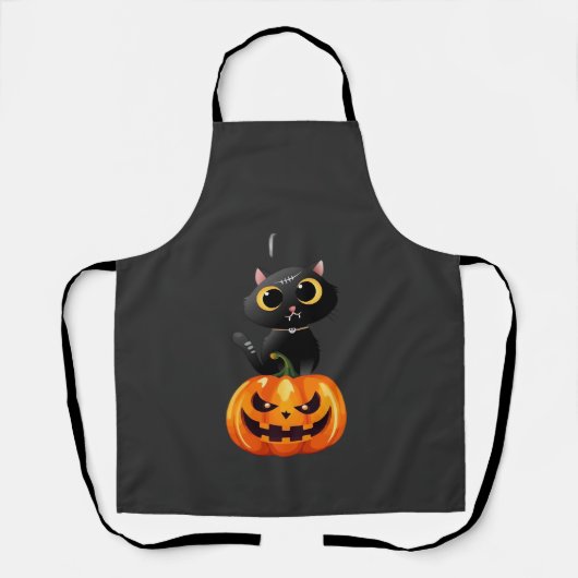Zwarte Kat Halloween-ontwerp � Griezelige Pompoenk Schort (Voorkant)