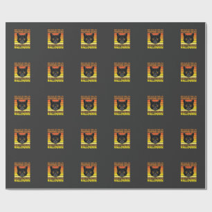 Zwarte Kat Halloween Oude Pompoen Grafiek Cadeaupapier