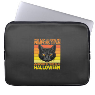 Zwarte Kat Halloween Oude Pompoen Grafiek Laptop Sleeve