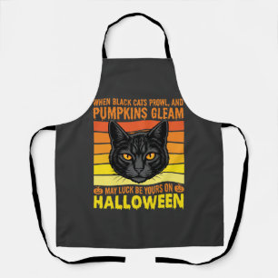 Zwarte Kat Halloween Oude Pompoen Grafiek Schort