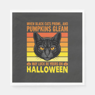 Zwarte Kat Halloween Oude Pompoen Grafiek Servet