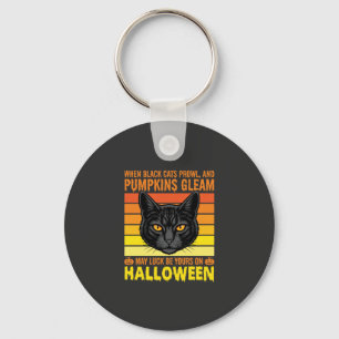Zwarte Kat Halloween Oude Pompoen Grafiek Sleutelhanger