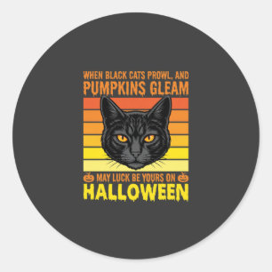 Zwarte Kat Halloween Oude Pompoen Grafisch Ronde Sticker