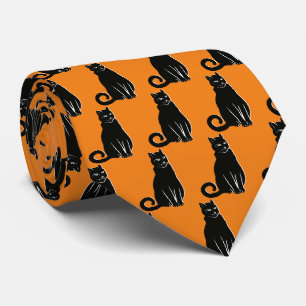Zwarte Kat Halloween Patroon Oranje Das